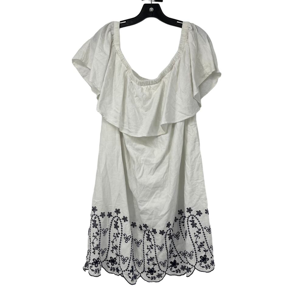 OLD NAVY White With Black Floral Embroidered Design Dress Size XXL
